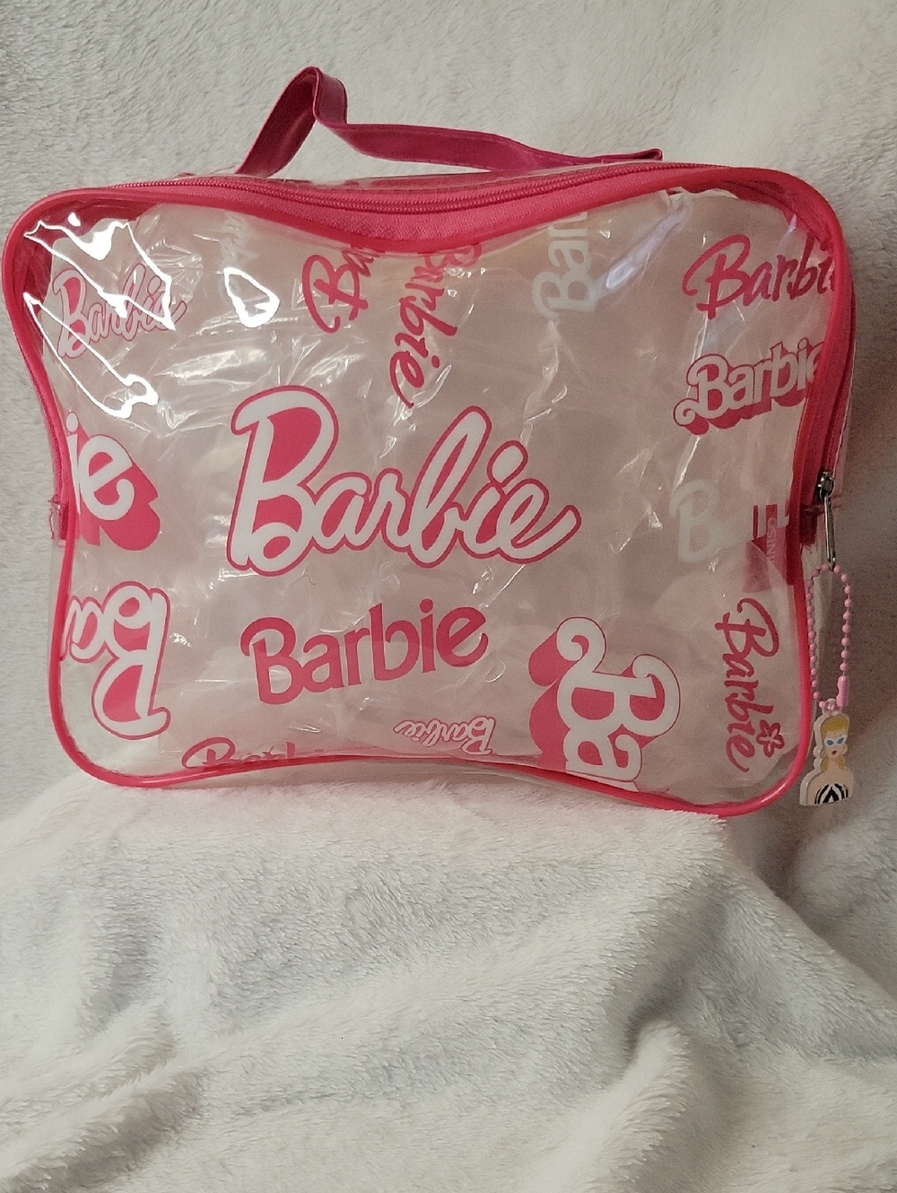 Barbie Clear Cosmetic Bag with Hot Pink Trim and Logo